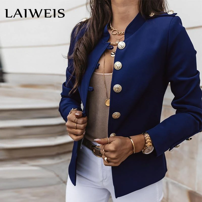 red pant suit 2021 New Fashion Stand Collar Blazers Women Solid Colors Single Breasted Office Jacket Long Sleeve Multi Button Slim Work Blazer short pants suit