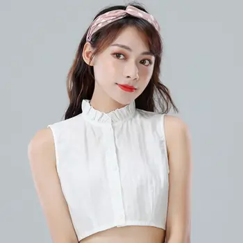 

New Women Cotton Linen Ruffles Fake Stand Collar Lace Stripes Detachable Half-Shirt