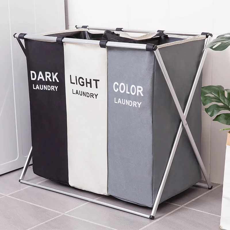 Dirty Clothes Storage Basket Three Grid Organizer Basket Collapsible Large Laundry Hamper Waterproof Home Laundry Basket