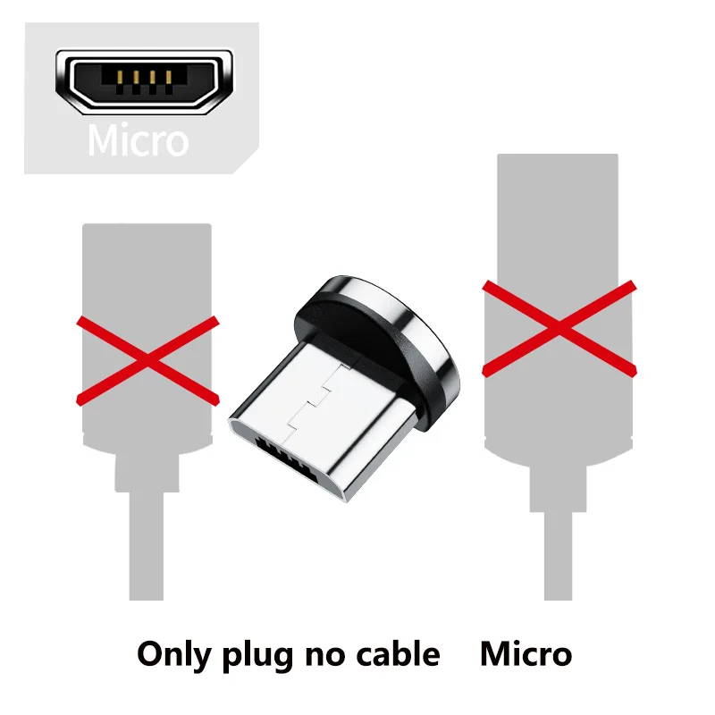 1 м светодиодный магнитный usb-кабель для iPhone Xs Max 8 7 6 и кабель USB type C и кабель Micro usb для samsung Xiaomi huawei автомобильный телефонный кабель - Название цвета: Micro plug no cable