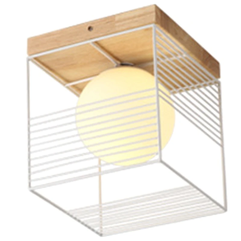 

Nordic Indoor Wood Led Ceiling Light Fixture Luminaire Modern Iron Net Bedroom Corridor Hallway Mount Lamp Aisle Decor-Black