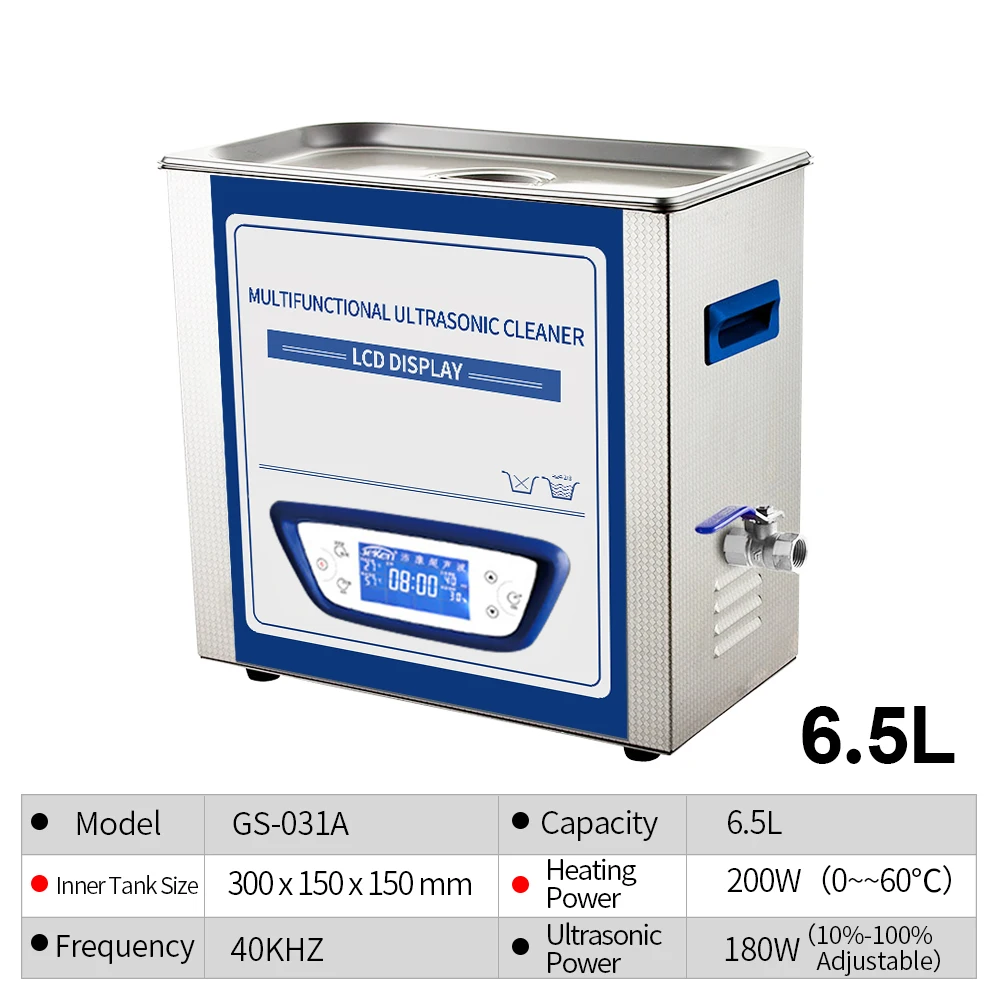 

YULU 6.5L 40KHz Sweep frequency Silent degassing ultrasonic cleaning machine Heated Timer Stainless Steel LCD for circuit board