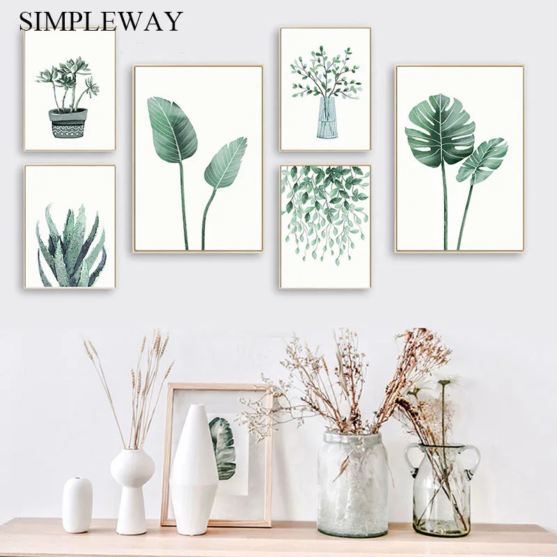 

Green Plant Leaf Canvas Poster Minimalist Wall Art Botanical Print Painting Nordic Decoration Picture Modern Home Room Decor