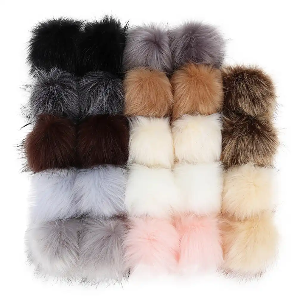 14PC DIY Faux Fur Fluffy Pompom Ball for Hats Shoes Scarves Keychains Bag Charms