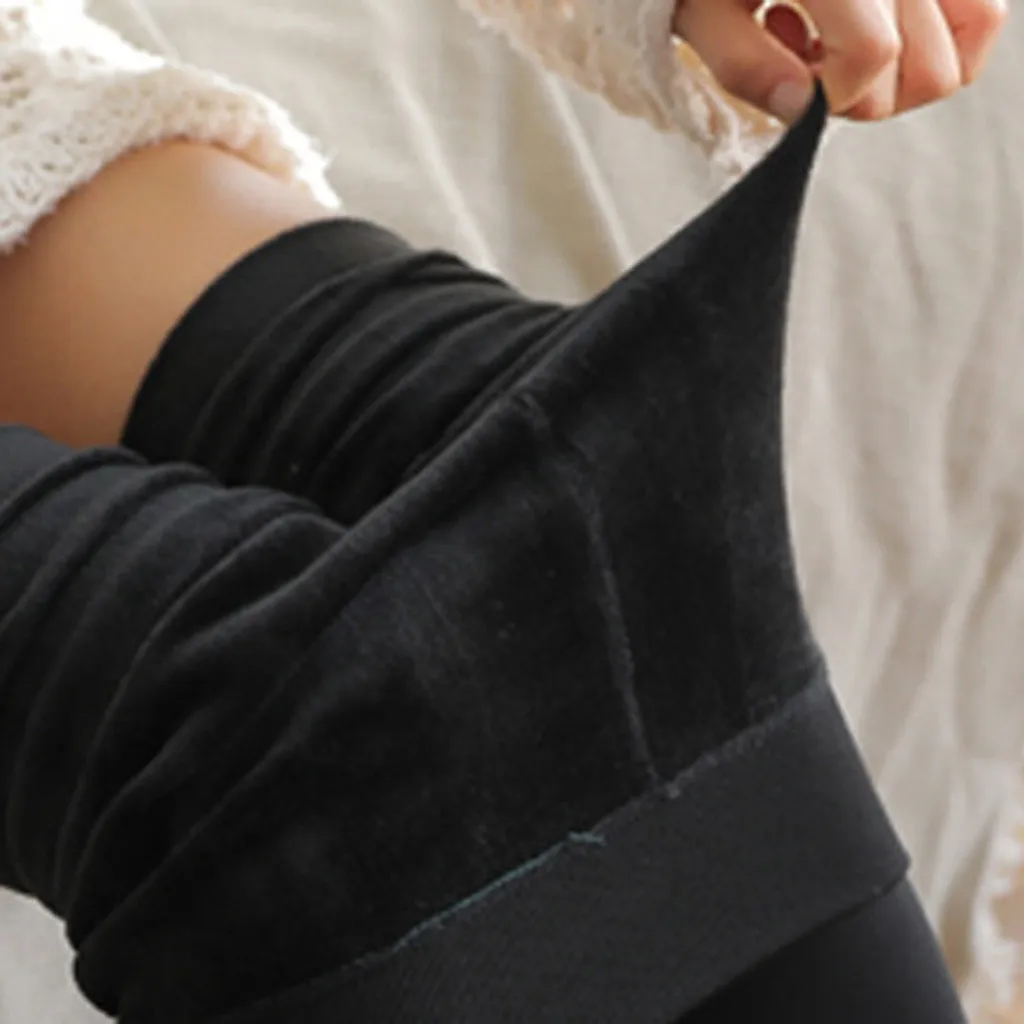 Женские однотонные зимние теплые бархатные утолщенные эластичные брюки, леггинсы для фитнеса, тянущиеся брюки, тонкие длинные штаны черного цвета