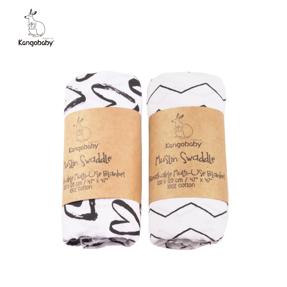 Baby Swaddles Newborn Blankets Muslin Gauze Infant-Wrap Black White 100%Cotton Soft 2pieces/Pack
