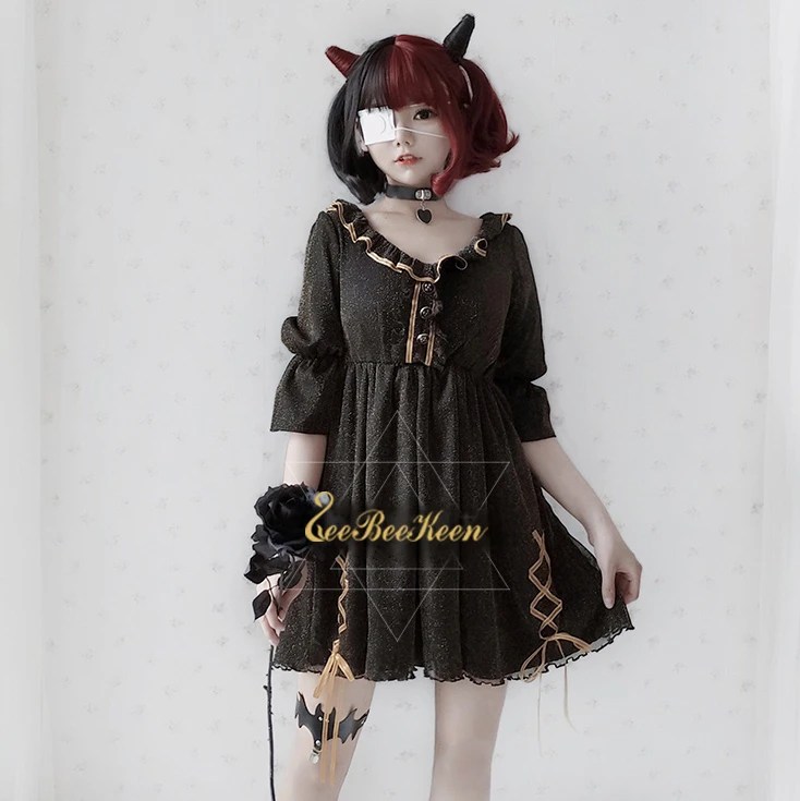 大人ゴシックロリータドレスダーク黒ドレスハロウィーンの衣装クール女の子コスプレ衣装 Aliexpress