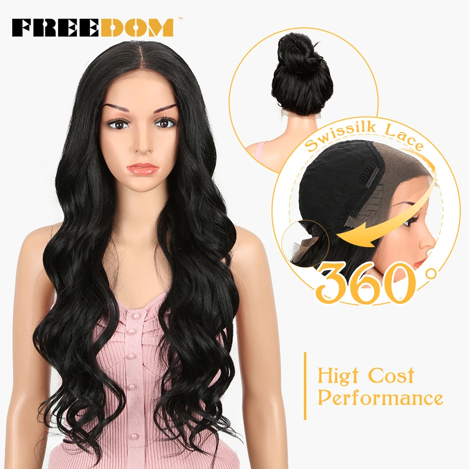 

FREEDOM Free Parting Easy 360 Lace Front Synthetic Wigs For Black Women Ombre Blond Red Color Ponytail Supreme Hair cosplay