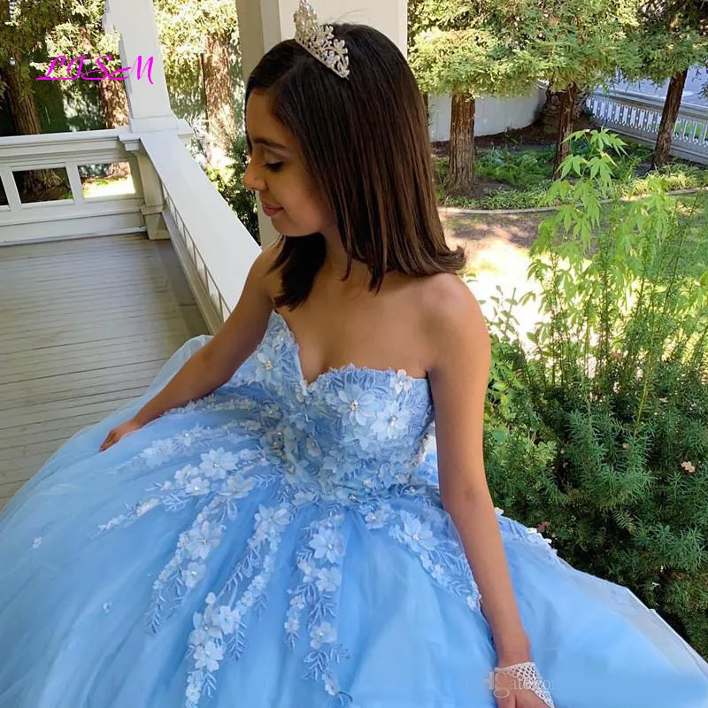 Vestido de baile azul claro Vintage, quinceañera, escote Corazón, Apliques  de encaje, 16 Vestidos largos de fiesta de graduación, 15 años - AliExpress  Bodas y eventos