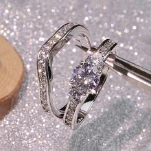 Свадебное кольцо, костюм для милых девочек, модное кольцо с цирконием, комплект из 2 предметов, стильный роскошный белый свадебный подарок