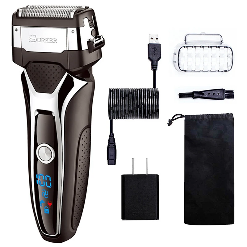 

Surker Rscx-9008 Men'S Professional With Lcd Digital Display 3D Floating Blade Electric Shaver Turbocharged Rechargeable Razor F