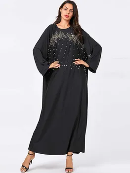 

Casual Muslim Embroidery Abaya Beading Bat Sleeve Maxi Dress Cardigan Kimono Long Robe Gowns Middle East Eid Ramadan Islamic
