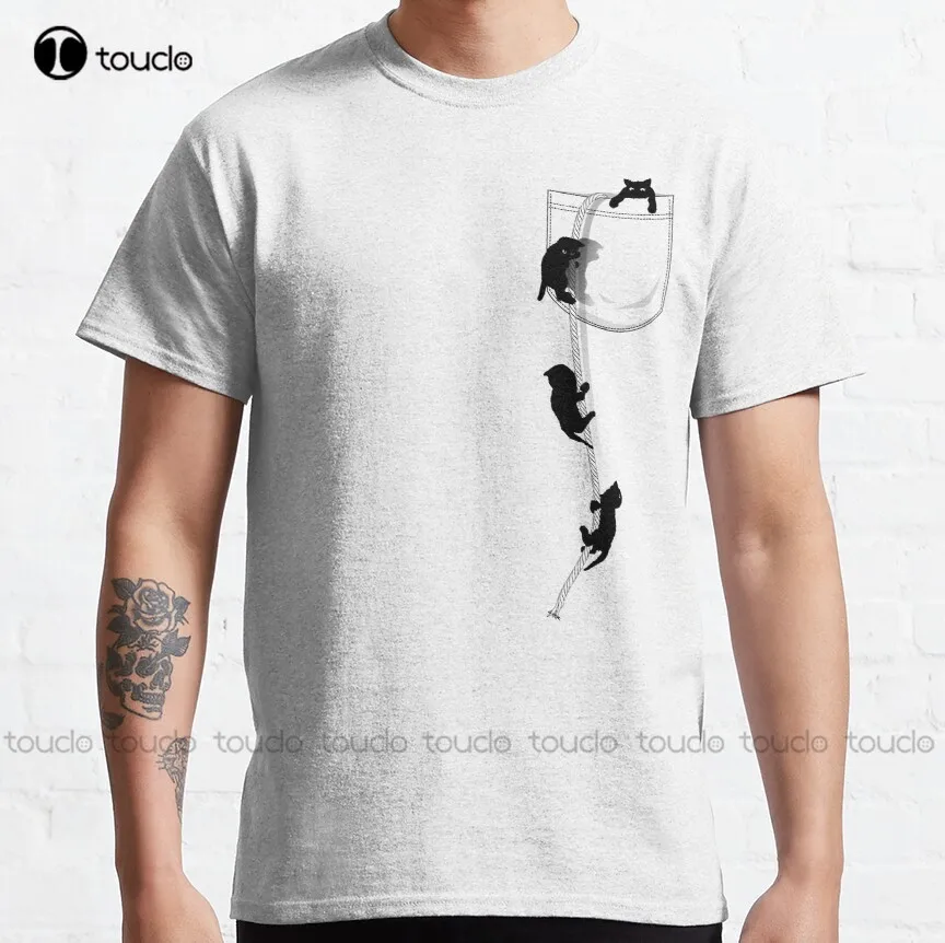 

Футболка с карманом для мужчин и подростков, Классическая рубашка с цифровым принтом, с милыми котятами, индивидуальный пошив