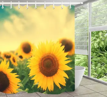 

Sun Flowers in Field Shower Curtain Liner Bathroom Set Waterproof Fabric Hooks