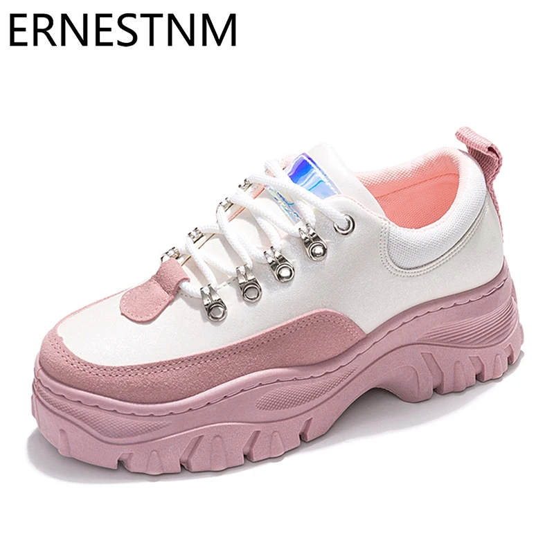 

ERNESTNM 2020 New Arrival Women Sneakers Fashion Patchwork Bling Round Toe Breathable Thick Bottom Cross Tied Zapatillas Mujer