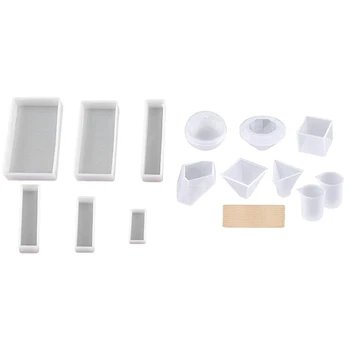 

6 Style Square Resin Mold with 18 Pieces of Glue Mold DIY Silicone Resin Mold Decoration Set
