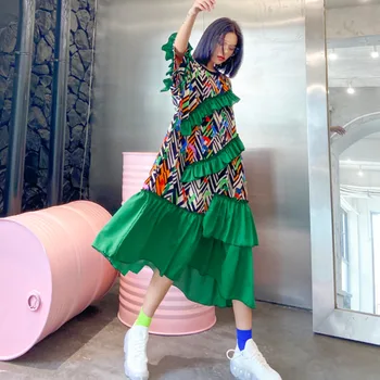 

XUXI Temperament Sexy Dress Elegant 2020 Summer Big Size Vintage Covers Belly And Looks Thin Lotus Leaf Long Dress Women FZ2065