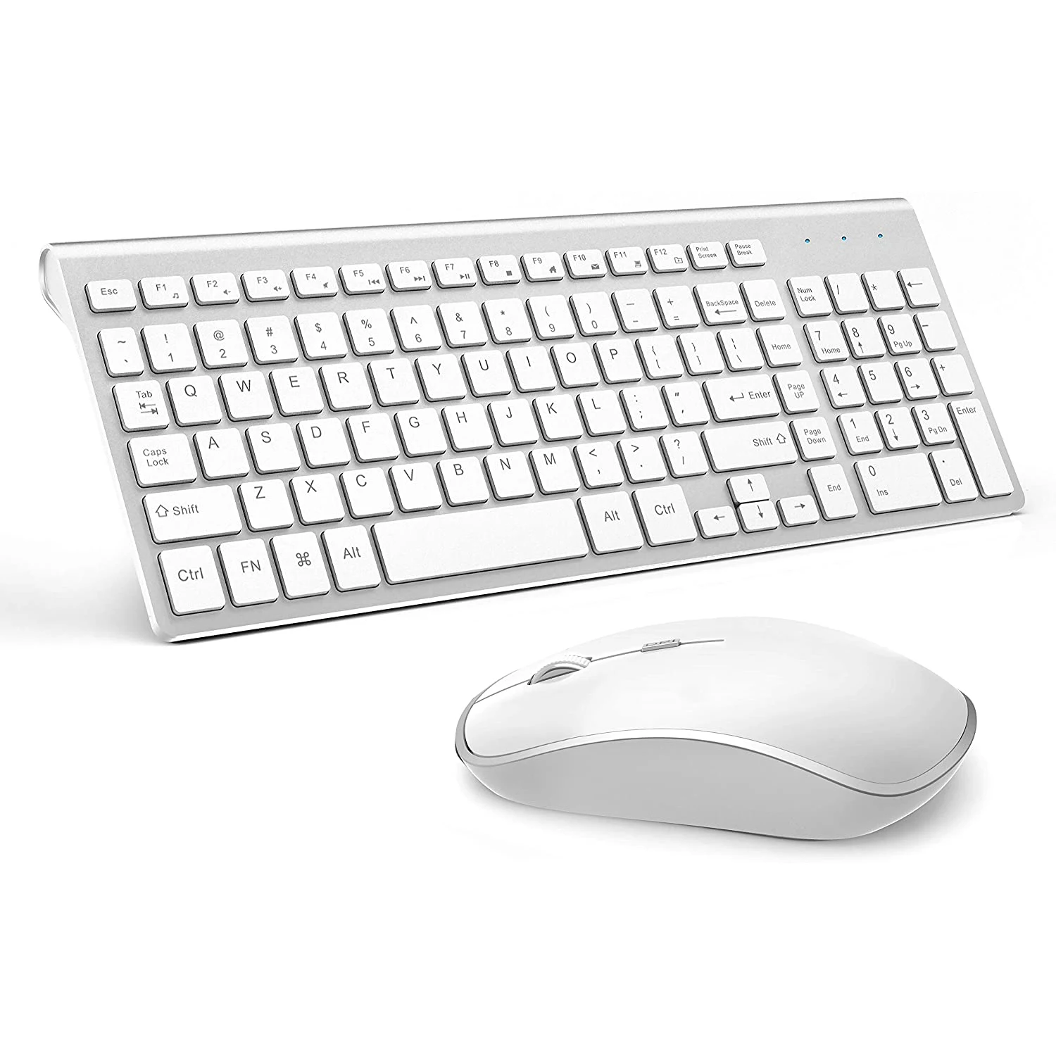 Mouse Tastiera Wireless, Full Size Con Tasti Numerici 。 Compatibile Con Imac Mac Pc Laptop Tablet Computer Windows (Bianco Argento)