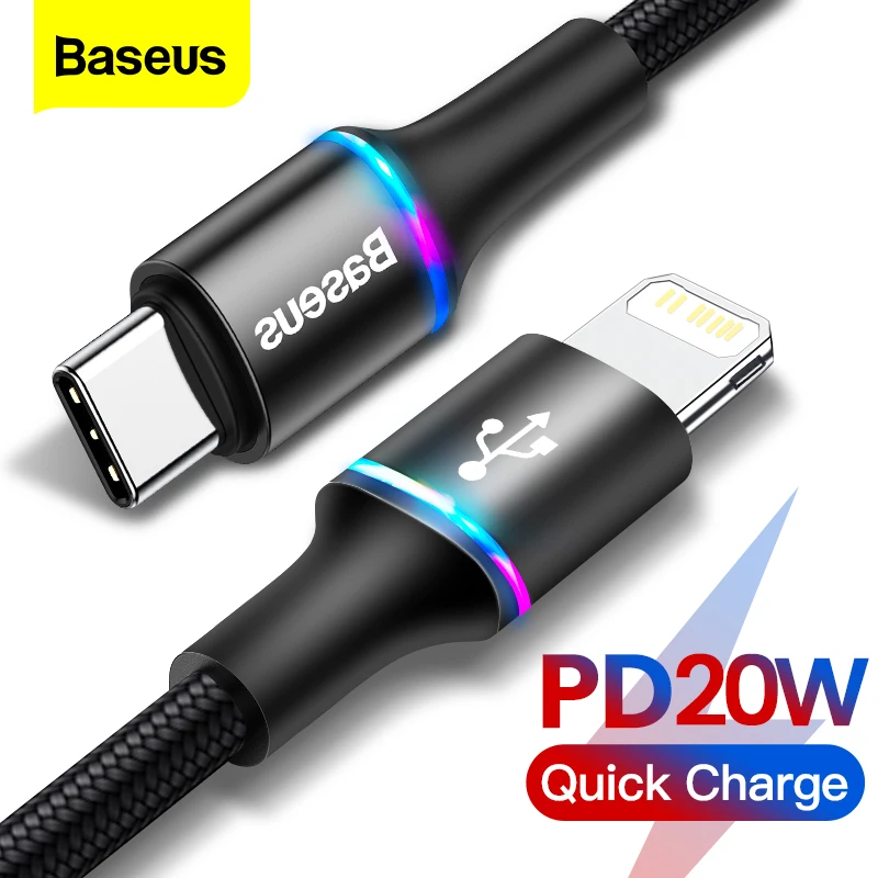Baseus-Cable de carga rápida para móvil, Cable USB tipo C de 20W PD para iPhone 12, 11 Pro, Xs Max, X, 8, 6, iPad