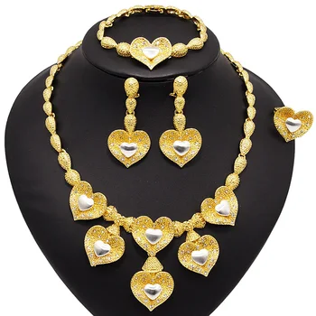

Yulaili Fashion Wedding Jewelry Sets Two Tone Heart Shape Crystal Necklace Earrings Bracelet Ring for Women Valentine's Day Gift