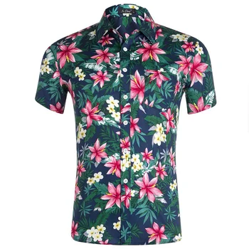 

Large Size Shirt Men's Cotton Print Casual Beach Travel Vacation Summer Short-sleeved Shirt for Men New Style