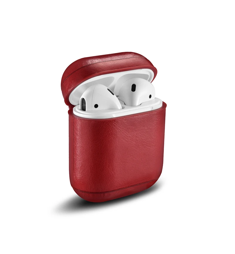 Ретро подлинный кожаный наушник чехол для хранения чехол для Apple airpods iphone bluetooth наушники чехол коробки защитный чехол - Цвет: Красный
