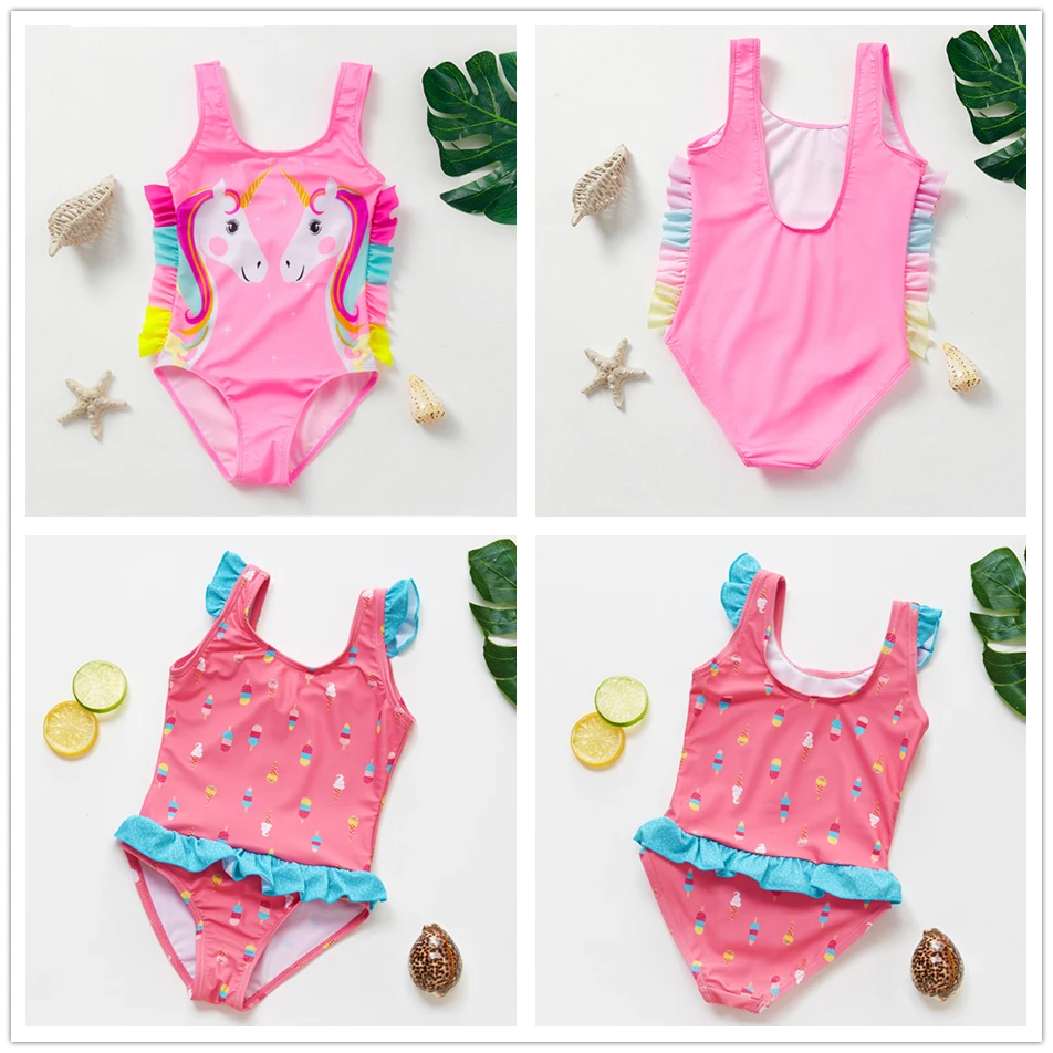 Bañador de una pieza para niñas pequeñas de 1 a 10 años, traje de baño Floral, wear-ST145 de playa