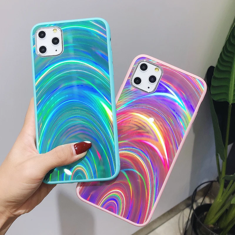 Голографический чехол для телефона с лазерным светом iPhone 12 Mini 11 Pro Max XR X XS 7 8 6S Plus