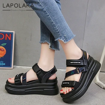

Lapolaka New Design 2020 Wholesale hook&loop Summer Sandals Woman Shoes Platform Wedge High Heels Comfortable Shoes Lady Sandals