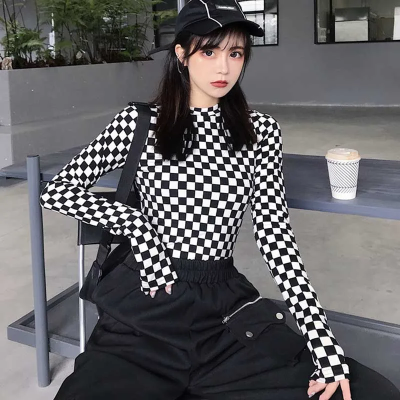 One-Piece Slim Women Long Sleeve Lattice T Shirt 2020 Summer New Casual Vintage Turtle Neck Top Korean Lady College T-Shirt Tops