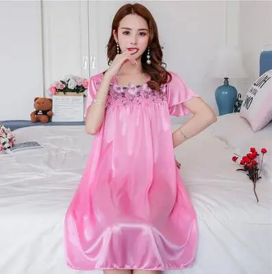 Летнее сексуальное атласное Ночное платье для женщин, большой размер M-4XL, шелковая ночная рубашка, женское кружевное белье, ночная рубашка, A836 - Цвет: Pink 0769