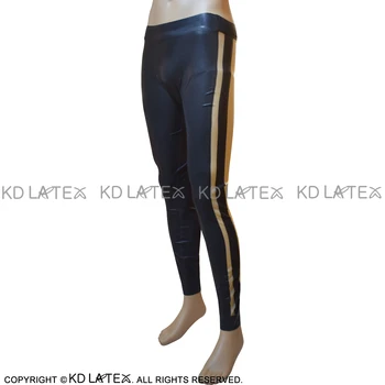

Black With Transparent Trims At Two Side Sexy Latex Leggings With Stripes Rubber Pants Trousers Bottoms CK-0077