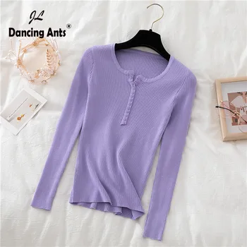 

Woman Sweaters Women Knitted Pullover Elastic V-neck Long Sleeve Plus Size Female Top With Button