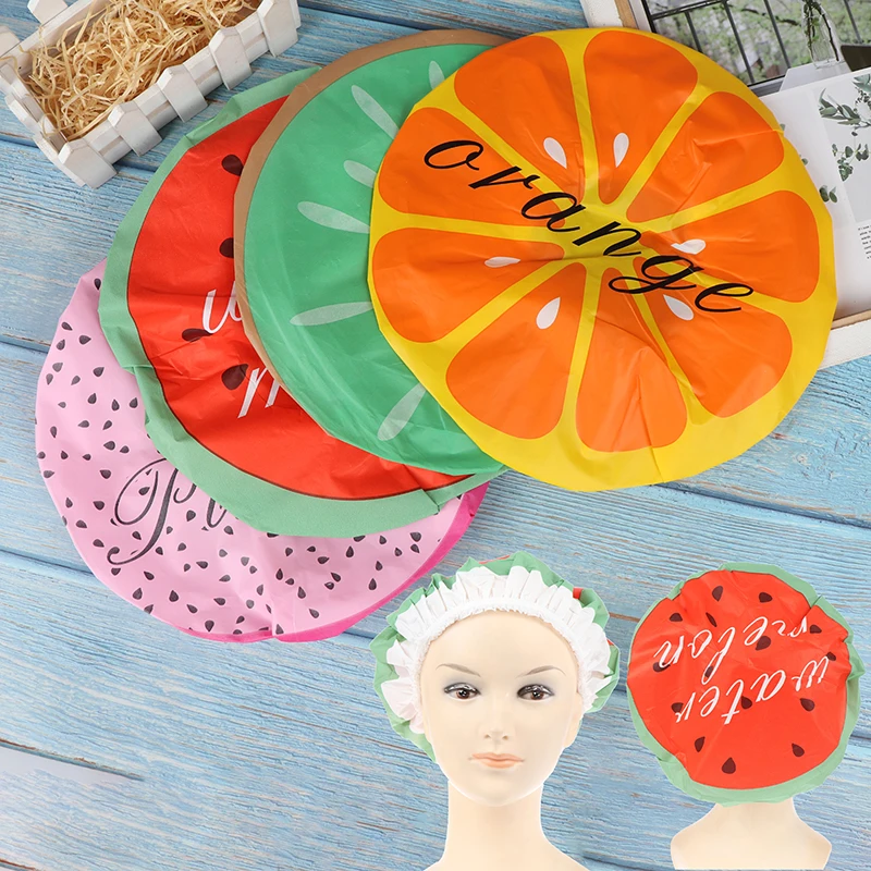 

1PCS Thicken Elastic Color Optional Fruit Waterproof Shower Cap Bathroom Products Bath Hat Bathing Cap For Women Hair Salon