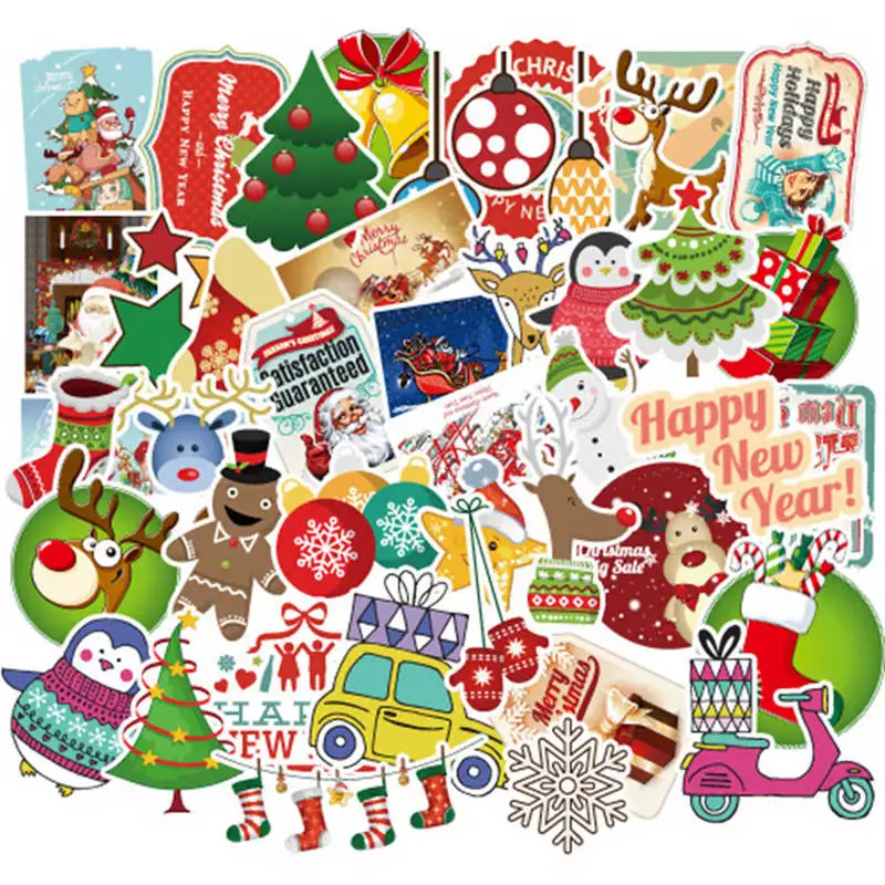 

100pcs Colorful Christmas Sticker Kawaii Santa Claus/Snowman/Christmas Tree Notebook Planner Very Thin / New Year Gift Sticker