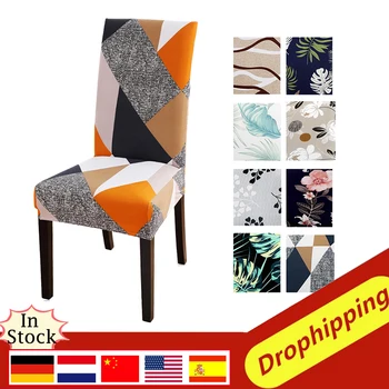 

New 1/2/4/6Pcs Geometric Stretch Chair Cover Spandex Kitchen Removable Washable Seat Cover Elastic Slipcover For Banquet