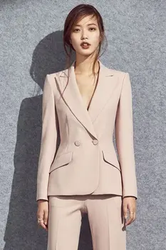 

Lady Women Suits Set 2020 Spring and Autumn Pink Peak Lapel Slim Professional 2 Piece Set Suit Women's Pantsuit Customi Made