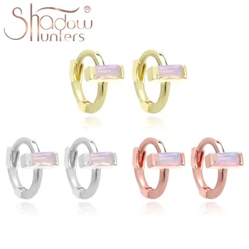 

SHADOWHUNTERS Real 925 Sterling Silver Opal Huggies Hoop Earrings Horizontal Square Stone Earrings Elegant Hoops Women Jewelry