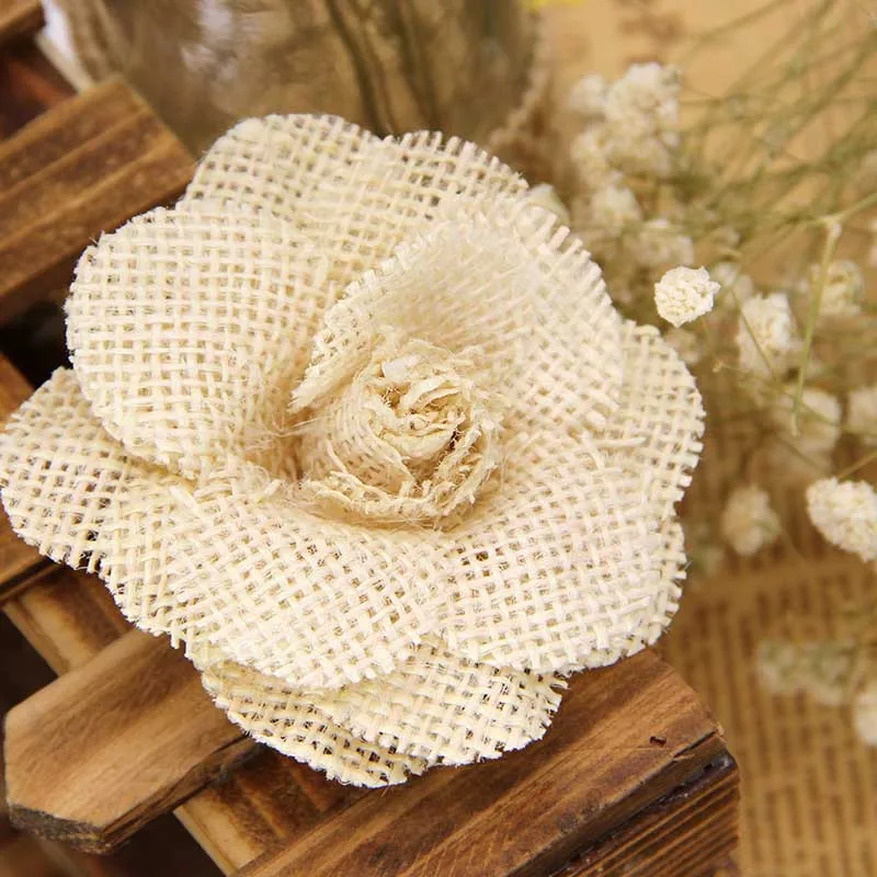 9CM Handmade Linen Flowers Rose For Christmas Wedding Holiday Party Shoes Flower Hat Flower Decoration Supplies JH29  1