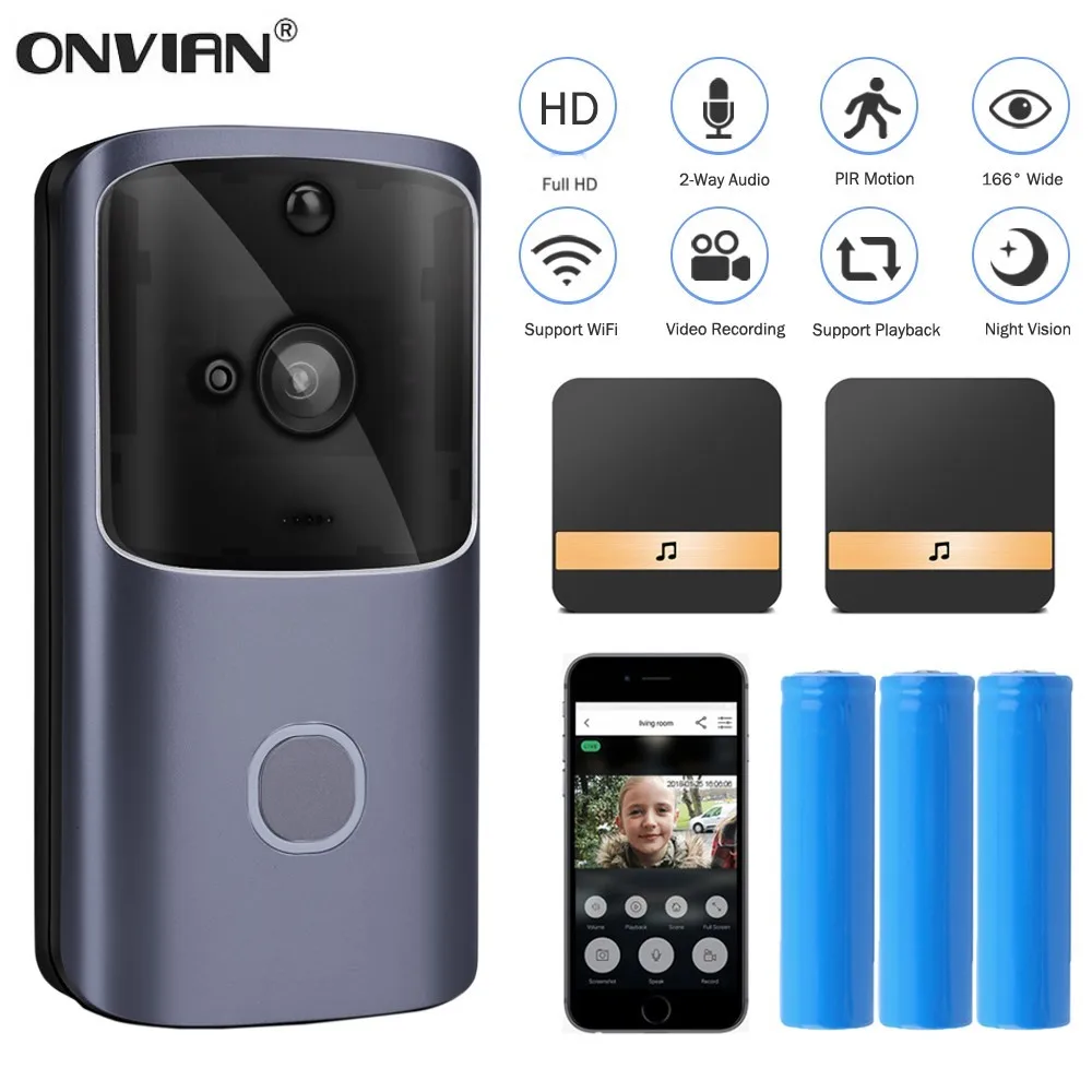 

Onvian WIFI Doorbell Camera Smart Video Intercom Door Bell Waterproof Wireless Home Camera Security Alarm PIR Night Vision