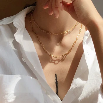 Peri’sBox 4 Sizes Linked Chain Necklaces Gold Color Circle Choker Necklaces for Women Minimalist Necklace Vintage Jewelry