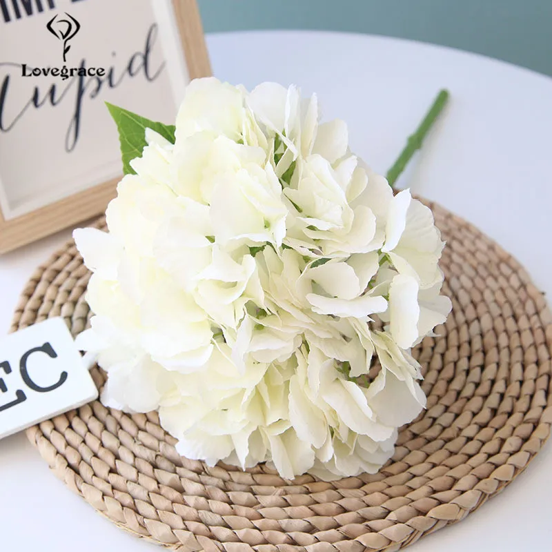 Lovegrace 1 голова большие искусственные цветы гортензии Искусственный DIY Шелковый цветок белая Гортензия для дома Свадебные фальшивые цветы украшения - Цвет: White