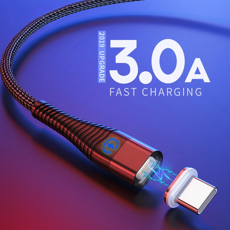 Usb Type C Cable 1m 2m Led Magnetic Fast Charging for Samsung Galaxy S9 S8 Plus Note 9 8 OnePlus 7 Pro charger cable | Мобильные
