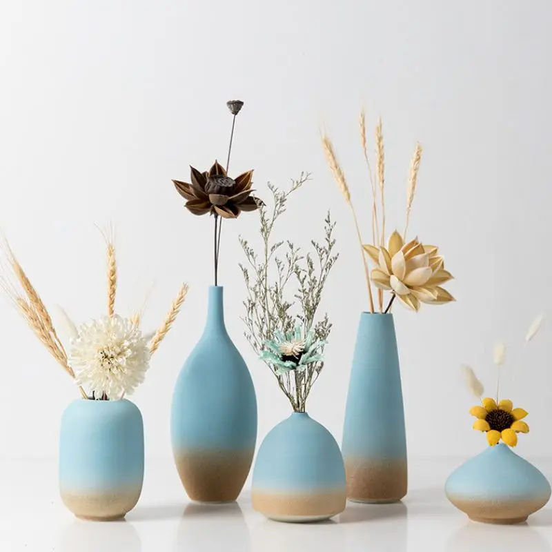 Home Decor Gift Nordic Decoration Ceramic Vase Creative Blue Gradient Flower Vases for Arrangements Living Room desk | Дом и сад