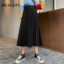 REALEFT Новое поступление Элегантный Для женщин гофрированные длинные юбки серый Высокая Талия простые Harajuku фатиновое платье трапециевидной формы до середины икры юбка-плиссе