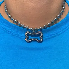 Ожерелье-чокер в форме кости с кристаллами, модное панк ожерелье из нержавеющей стали с подвеской в стиле Харадзюку, ожерелье с бусинами для девочек