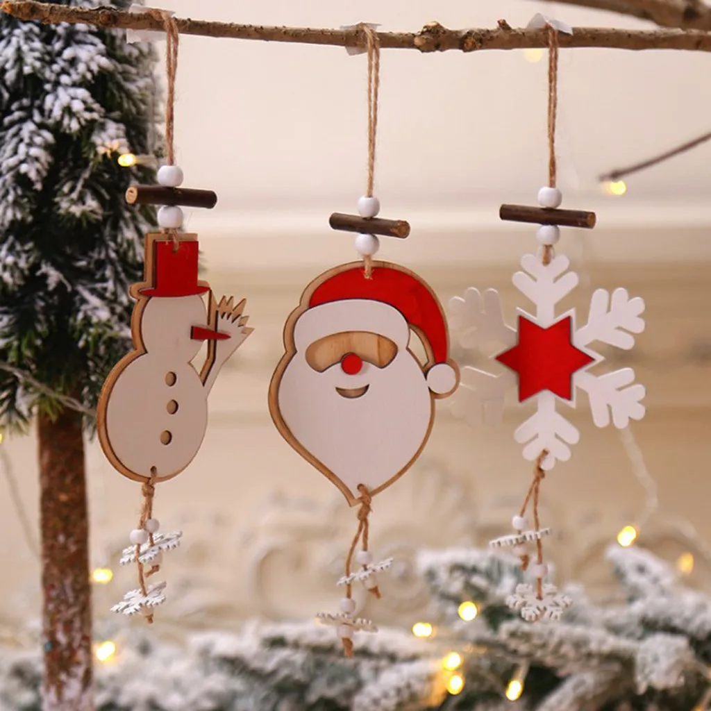 Рождественские деревянные подвески со снежинками украшения для рождественской елки орнамент DIY деревянные поделки детский подарок для дома украшения для рождественской вечеринки A3095