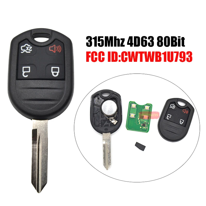 

F0020 Remote car key FO38 key 4button 315Mhz 4D63 80BitChip CWTWB1U793 for Ford Edge Escape Explorer key fob