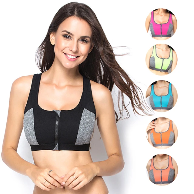 Double Layer Zipper Sports Bra Ladies Fitness Yoga Bra Push Up High Padded  Shirt Underwear Running