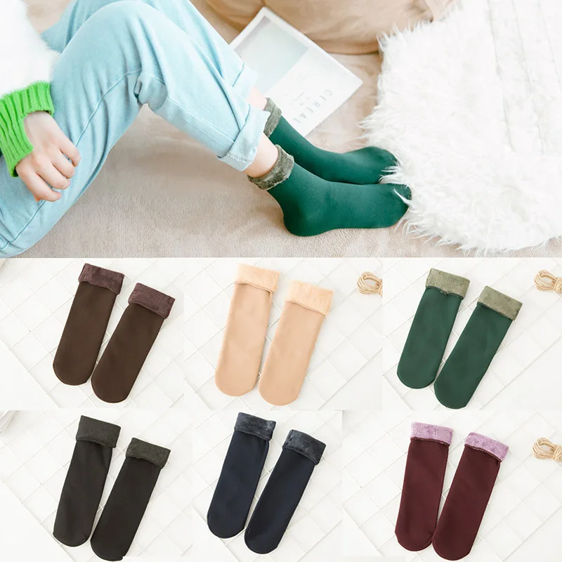 

Women New Autumn and winter Solid Socks Snow socks Thickened warm Flanging socks Japanese Harajuku skateboard Socks